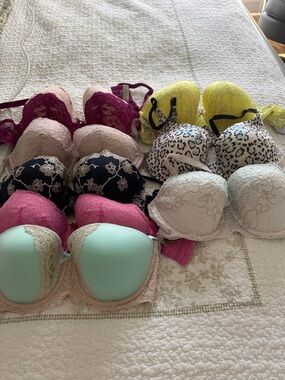 Mixed Lace and Push-Up Bra Set in Mint, Pink, Black, Yellow, Leopard, Ivory